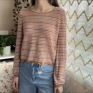 Frenchi Tan White Orange Brown Knit Blouse